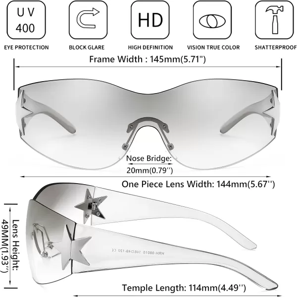 FEISEDY Y2K Sunglasses for Women Men 2000s Fashion Rimless Wrap Around Frameless Star Sun Glasses B9090Clear Black Tinted