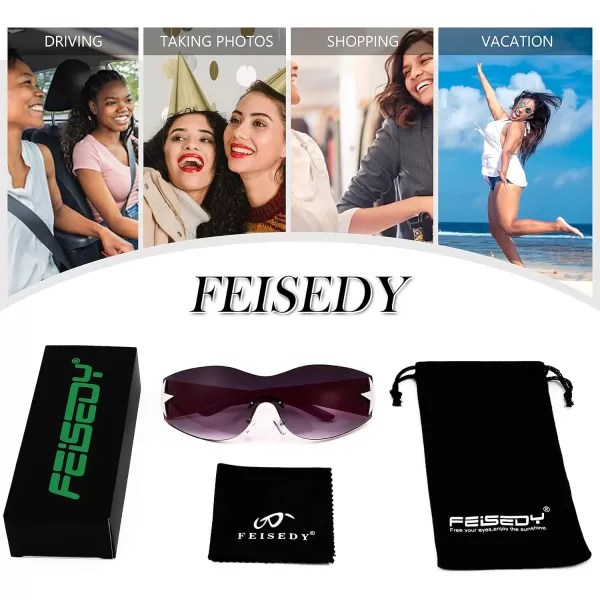 FEISEDY Y2K Sunglasses for Women Men 2000s Fashion Rimless Wrap Around Frameless Star Sun Glasses B9090Gradient Black