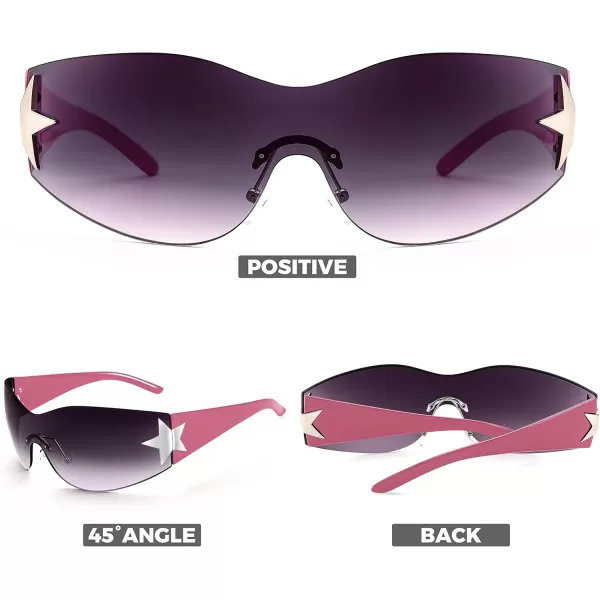 FEISEDY Y2K Sunglasses for Women Men 2000s Fashion Rimless Wrap Around Frameless Star Sun Glasses B9090Gradient Black