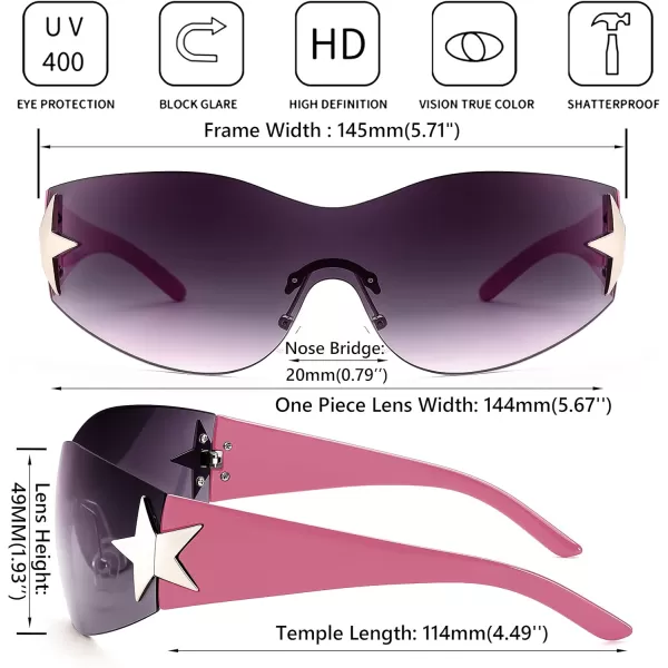 FEISEDY Y2K Sunglasses for Women Men 2000s Fashion Rimless Wrap Around Frameless Star Sun Glasses B9090Gradient Black