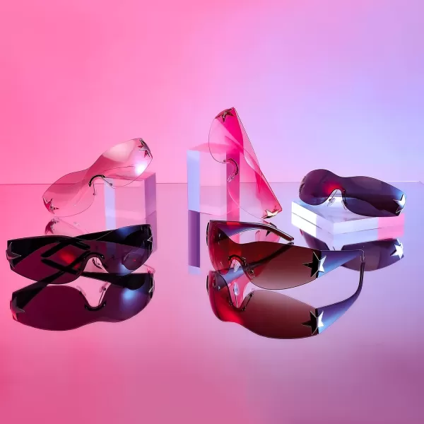 FEISEDY Y2K Sunglasses for Women Men 2000s Fashion Rimless Wrap Around Frameless Star Sun Glasses B9090Gradient Black