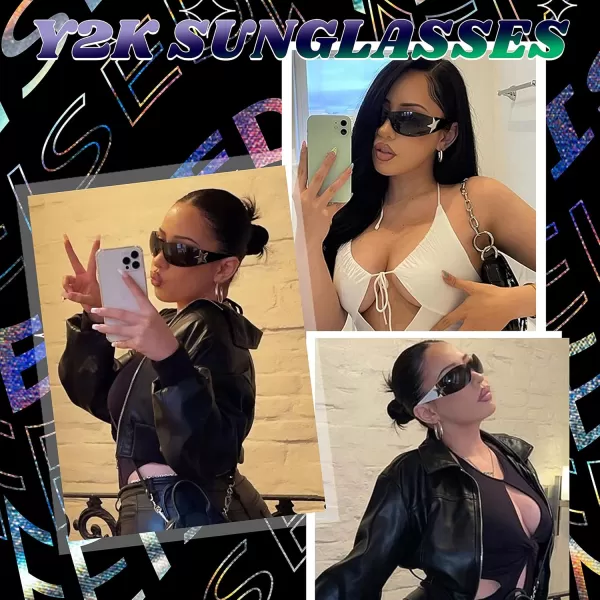 FEISEDY Y2K Sunglasses for Women Men 2000s Fashion Rimless Wrap Around Frameless Star Sun Glasses B9090Mirrored Silver Star