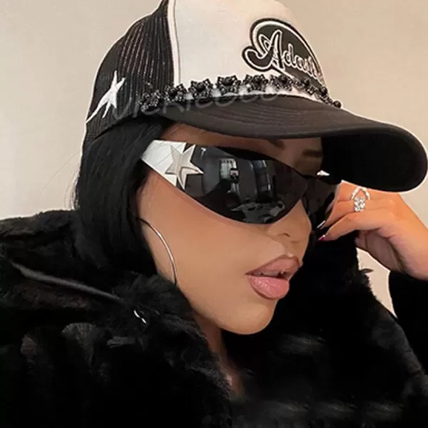 FEISEDY Y2K Sunglasses for Women Men 2000s Fashion Rimless Wrap Around Frameless Star Sun Glasses B9090Purple