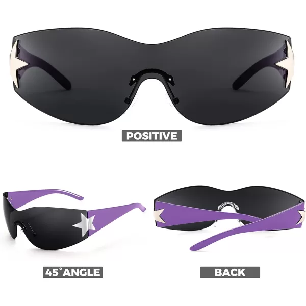 FEISEDY Y2K Sunglasses for Women Men 2000s Fashion Rimless Wrap Around Frameless Star Sun Glasses B9090Purple