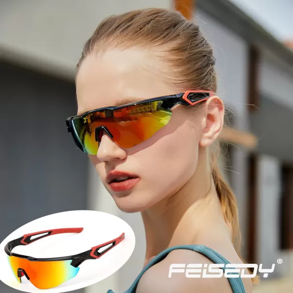 FEISEDY Youth Sport Polarized Sunglasses for 816 Cycling Running Driving Baseball Goggles Glasses B0011003blackRed Mirror