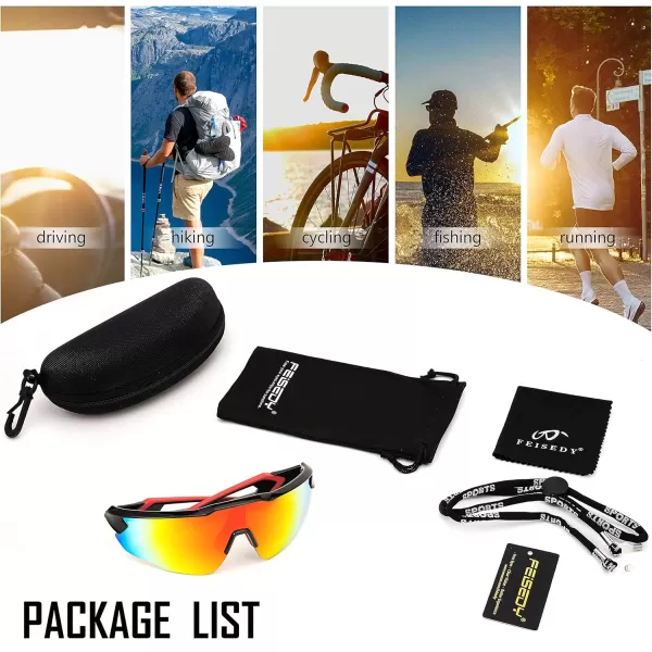 FEISEDY Youth Sport Polarized Sunglasses for 816 Cycling Running Driving Baseball Goggles Glasses B0011003blackRed Mirror