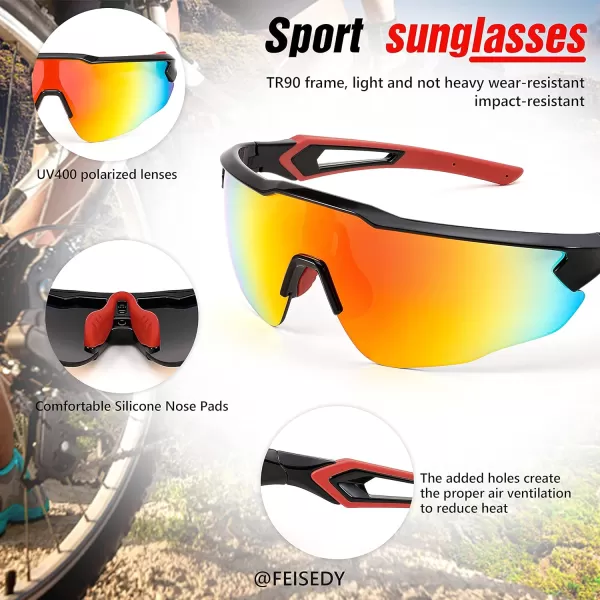 FEISEDY Youth Sport Polarized Sunglasses for 816 Cycling Running Driving Baseball Goggles Glasses B0011003blackRed Mirror