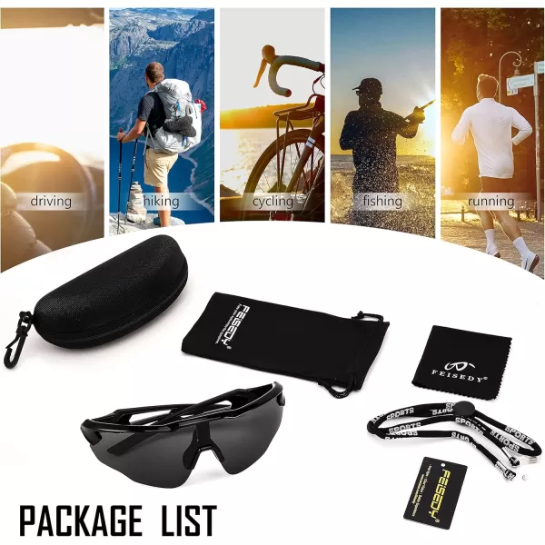 FEISEDY Youth Sport Polarized Sunglasses for 816 Cycling Running Driving Baseball Goggles Glasses B0011005blackGrey