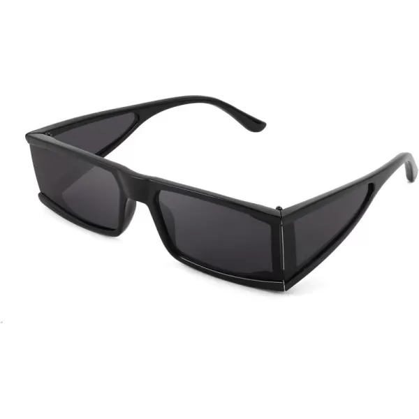 FEISEDY Cool Futuristic Rectangular Sunglasses Cyber Men Women Punk Style Cosplay Sun Glasses B2739Black Frame  Black Grey Lens