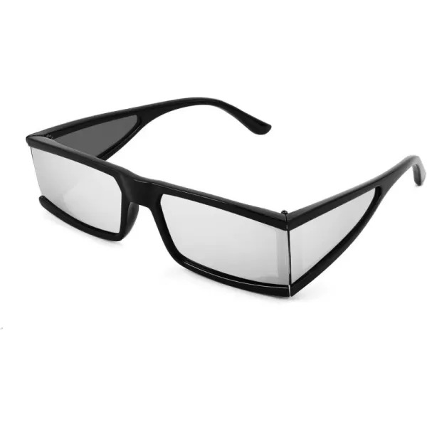 FEISEDY Cool Futuristic Rectangular Sunglasses Cyber Men Women Punk Style Cosplay Sun Glasses B2739Black Frame  Silver Lens