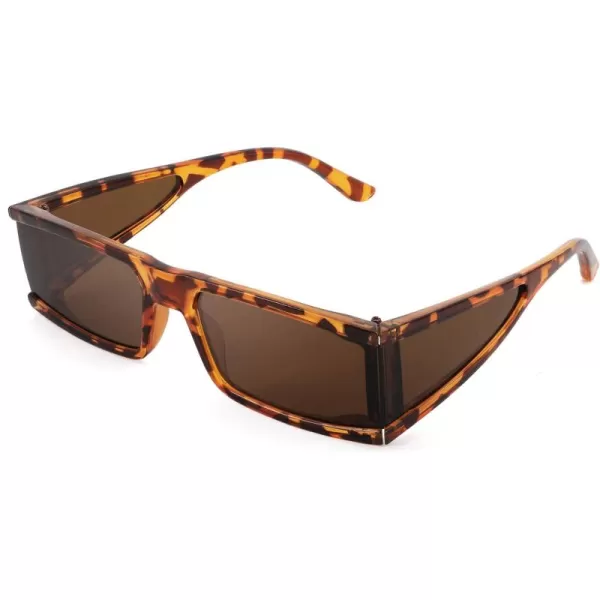 FEISEDY Cool Futuristic Rectangular Sunglasses Cyber Men Women Punk Style Cosplay Sun Glasses B2739Leopard Frame  Tea Lens