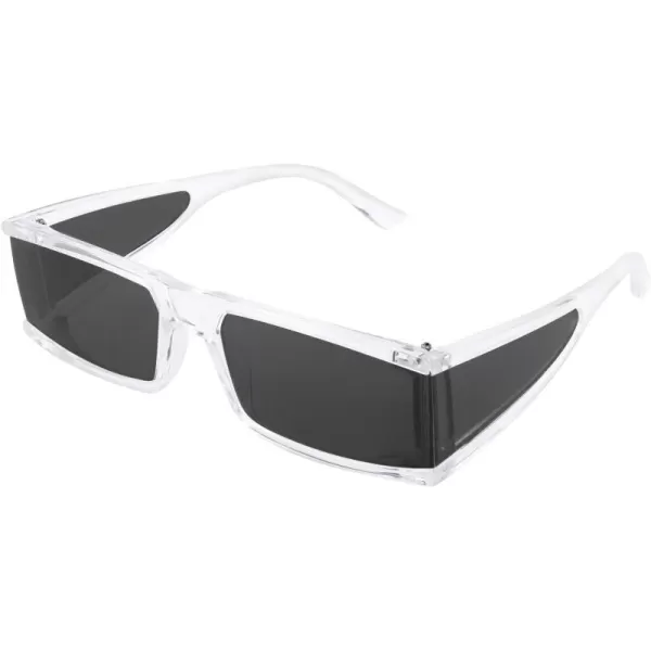 FEISEDY Cool Futuristic Rectangular Sunglasses Cyber Men Women Punk Style Cosplay Sun Glasses B2739Transparent Frame  Black Grey Lens