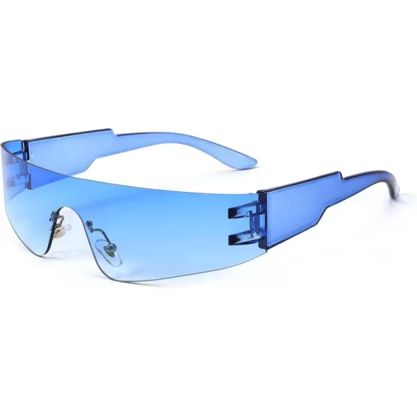 FEISEDY Futuristic Visor Punk Sunglasses Rimless One Piece Goggles Miorred Shades Women Men B2927Gradient Blue Mirrored