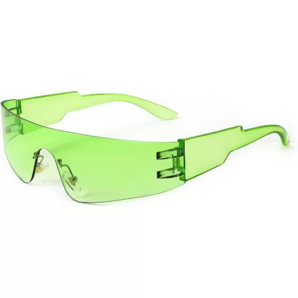 FEISEDY Futuristic Visor Punk Sunglasses Rimless One Piece Goggles Miorred Shades Women Men B2927Gradient Green Mirrored