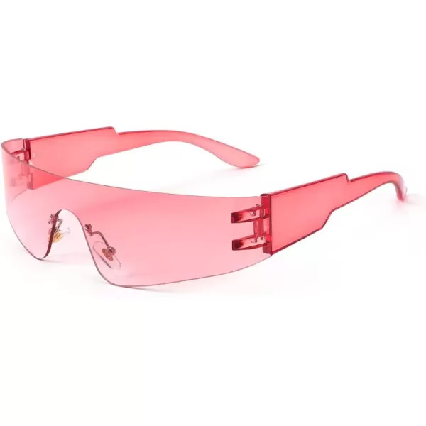 FEISEDY Futuristic Visor Punk Sunglasses Rimless One Piece Goggles Miorred Shades Women Men B2927Gradient Pink Mirrored