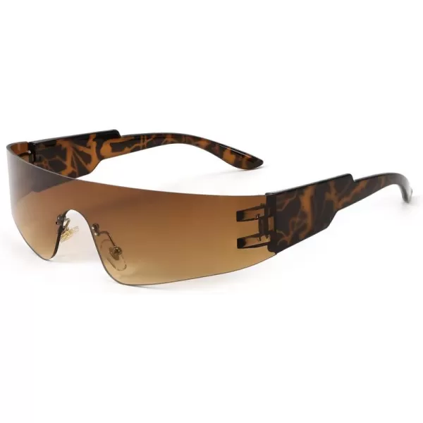 FEISEDY Futuristic Visor Punk Sunglasses Rimless One Piece Goggles Miorred Shades Women Men B2927Gradient Yellow Mirrored