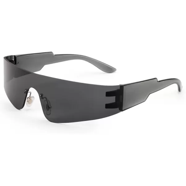 FEISEDY Futuristic Visor Punk Sunglasses Rimless One Piece Goggles Miorred Shades Women Men B2927Grey Mirrored