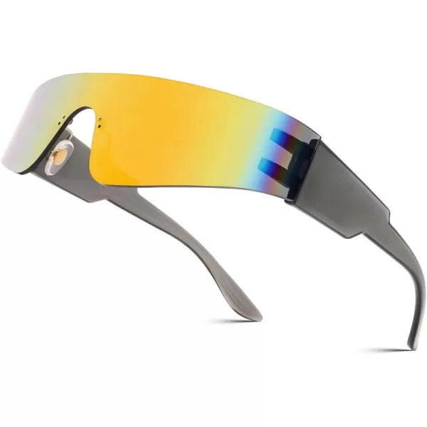 FEISEDY Futuristic Visor Punk Sunglasses Rimless One Piece Goggles Miorred Shades Women Men B2927Red Mirrored
