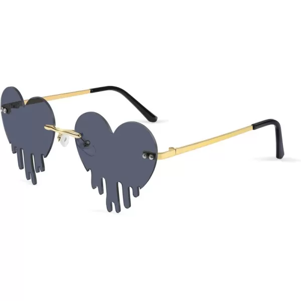 FEISEDY Heart Sunglasses for Women Men Rimless Irregular Heart Shaped Metal Frame Party Halloween Colorful Glasses B4058Black