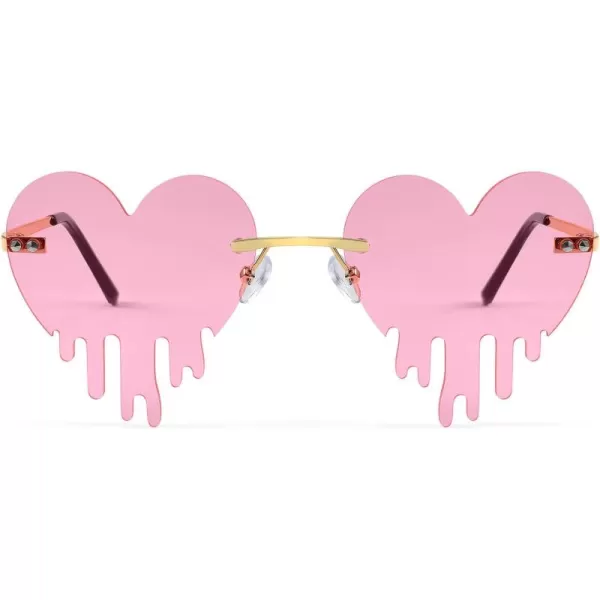FEISEDY Heart Sunglasses for Women Men Rimless Irregular Heart Shaped Metal Frame Party Halloween Colorful Glasses B4058Pink