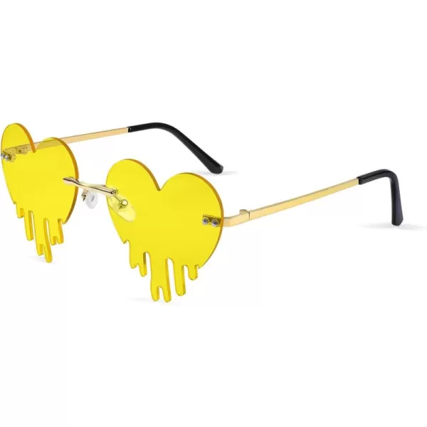 FEISEDY Heart Sunglasses for Women Men Rimless Irregular Heart Shaped Metal Frame Party Halloween Colorful Glasses B4058Yellow