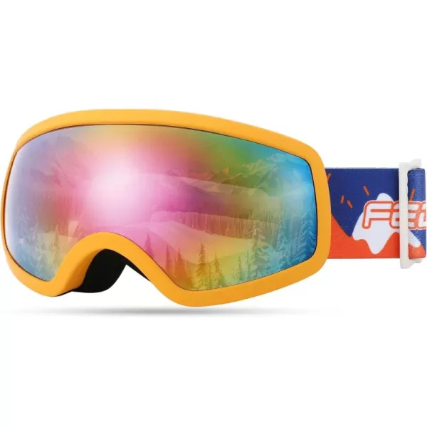 FEISEDY Kids Ski GogglesSnowboard Goggles for Boys Girl YouthOTG Anti Fog UV Protection Snow Goggles B0019Orange Frame  Red Mirrored Lens Vlt 11