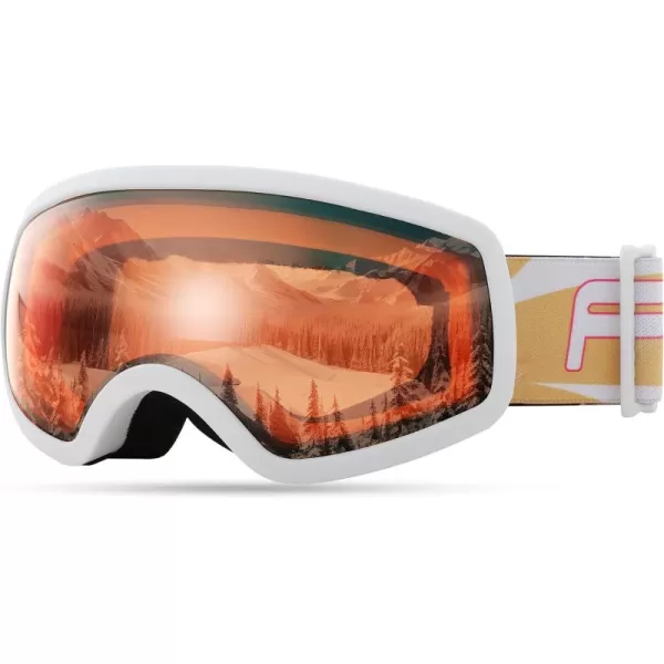 FEISEDY Kids Ski GogglesSnowboard Goggles for Boys Girl YouthOTG Anti Fog UV Protection Snow Goggles B0019White Frame  Orange Mirrored Lens Vlt 34
