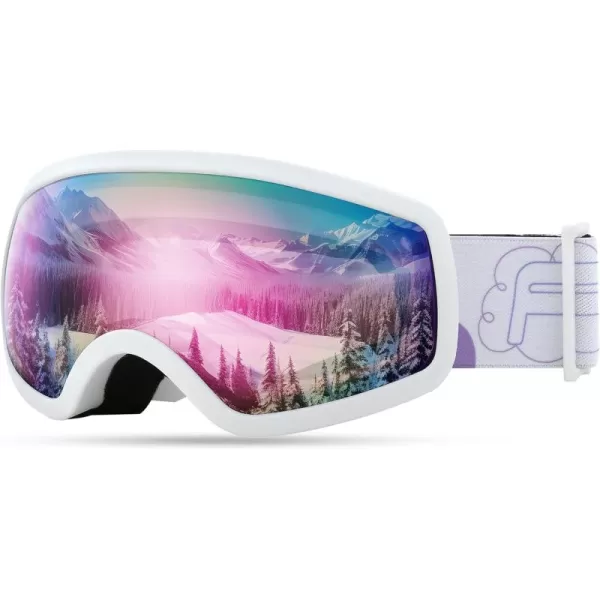 FEISEDY Kids Ski GogglesSnowboard Goggles for Boys Girl YouthOTG Anti Fog UV Protection Snow Goggles B0019White Frame  Purple Mirrored Lens Vlt 11