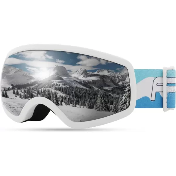 FEISEDY Kids Ski GogglesSnowboard Goggles for Boys Girl YouthOTG Anti Fog UV Protection Snow Goggles B0019White Frame  White Mirrored Lens Vlt 117