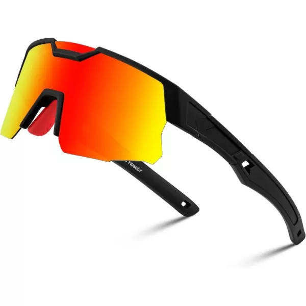 FEISEDY Kids Sunglasses Polarized Youth Baseball Sunglasses Sports Cycling Glasses UV400 for Boys Girls Age 814 B0093Black Frame Red Mirrored Lens