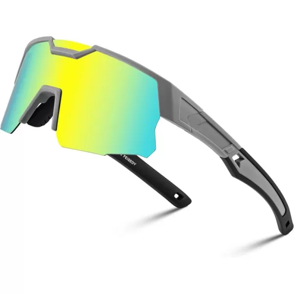 FEISEDY Kids Sunglasses Polarized Youth Baseball Sunglasses Sports Cycling Glasses UV400 for Boys Girls Age 814 B0093Grey Frame Gold Mirrored Lens