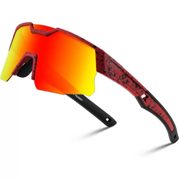 FEISEDY Kids Sunglasses Polarized Youth Baseball Sunglasses Sports Cycling Glasses UV400 for Boys Girls Age 814 B0093Red Frame Red Mirrored Lens