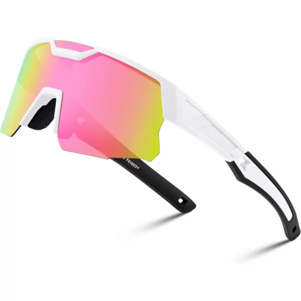 FEISEDY Kids Sunglasses Polarized Youth Baseball Sunglasses Sports Cycling Glasses UV400 for Boys Girls Age 814 B0093White Frame Pink Mirrored Lens