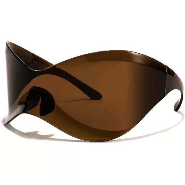 FEISEDY Oversized Shield Futuristic Sunglasses for Women Men Alien Fashion Y2K Wrap Around Visor Sun Glasses Shades B9101Brown