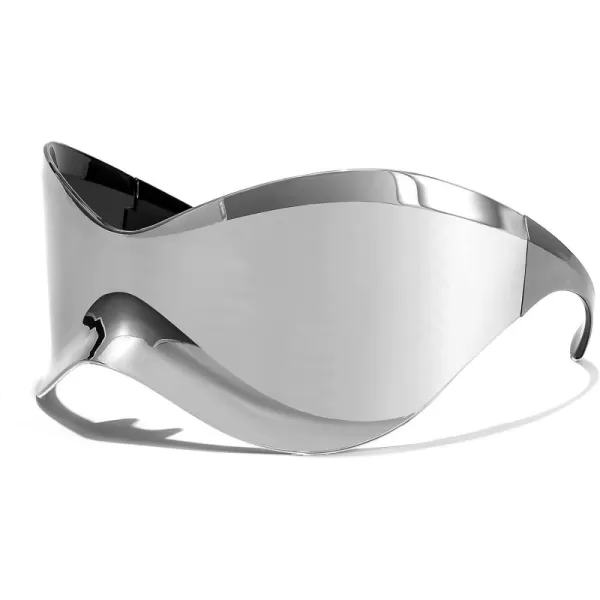 FEISEDY Oversized Shield Futuristic Sunglasses for Women Men Alien Fashion Y2K Wrap Around Visor Sun Glasses Shades B9101Silver Mirror