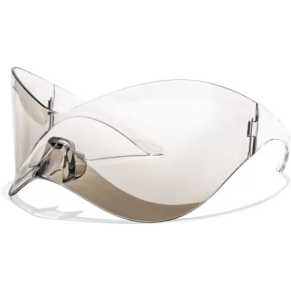 FEISEDY Oversized Shield Futuristic Sunglasses for Women Men Alien Fashion Y2K Wrap Around Visor Sun Glasses Shades B9101Transparent Grey