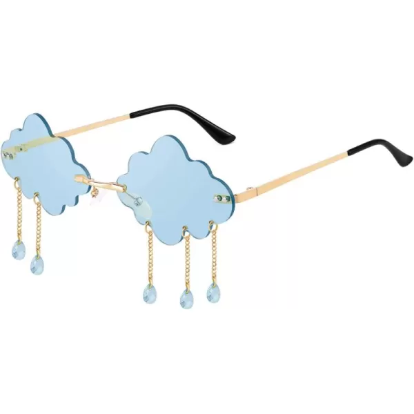 FEISEDY Retro Dripping Cloud Shaped Tassel Sunglasses Rimless Women Funny Party Disco Eyewear B2834Blue