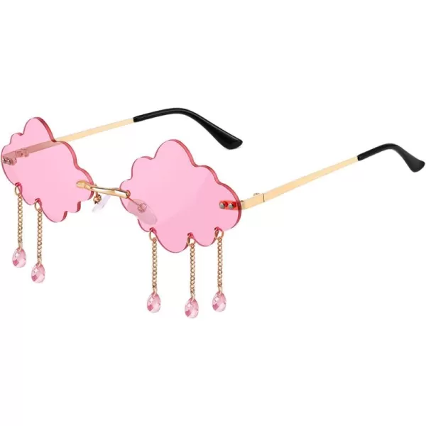 FEISEDY Retro Dripping Cloud Shaped Tassel Sunglasses Rimless Women Funny Party Disco Eyewear B2834Pink