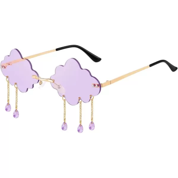 FEISEDY Retro Dripping Cloud Shaped Tassel Sunglasses Rimless Women Funny Party Disco Eyewear B2834Purple