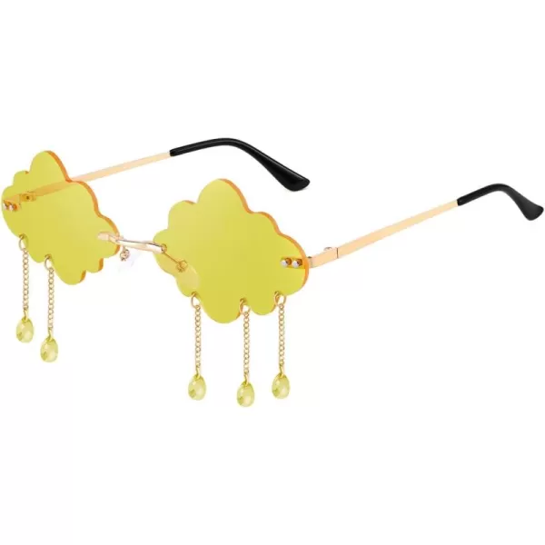 FEISEDY Retro Dripping Cloud Shaped Tassel Sunglasses Rimless Women Funny Party Disco Eyewear B2834Yellow