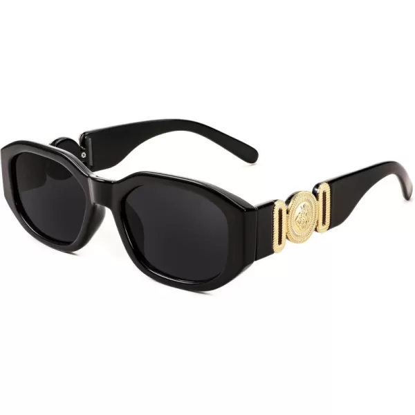 FEISEDY Retro Trendy Rectangle Sunglasses Women Men Vintage 90s Small Narrow Square Sunglasses B2322001 Black FrameGray Lens