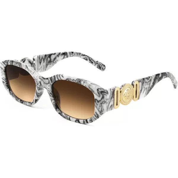 FEISEDY Retro Trendy Rectangle Sunglasses Women Men Vintage 90s Small Narrow Square Sunglasses B2322002 Black Pattern FrameGradient Tea Lens