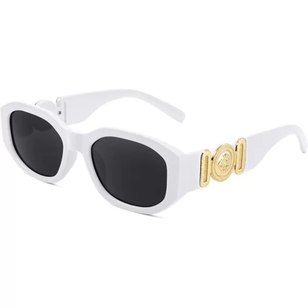 FEISEDY Retro Trendy Rectangle Sunglasses Women Men Vintage 90s Small Narrow Square Sunglasses B2322003 White FrameGray Lens