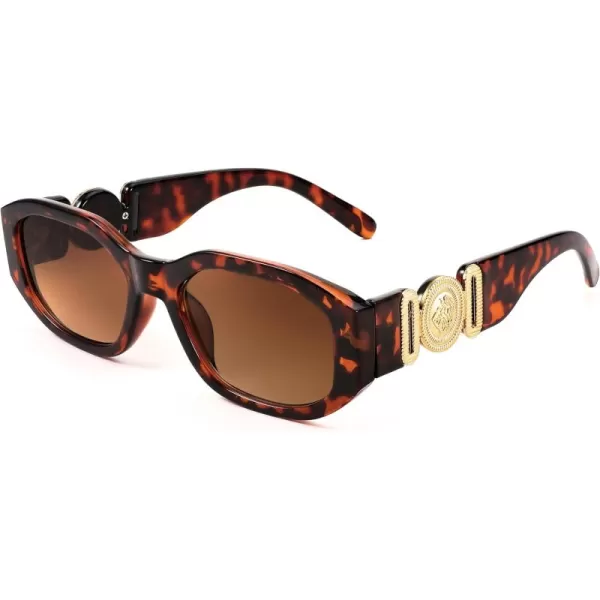 FEISEDY Retro Trendy Rectangle Sunglasses Women Men Vintage 90s Small Narrow Square Sunglasses B2322004 Leopard FrameTea Lens
