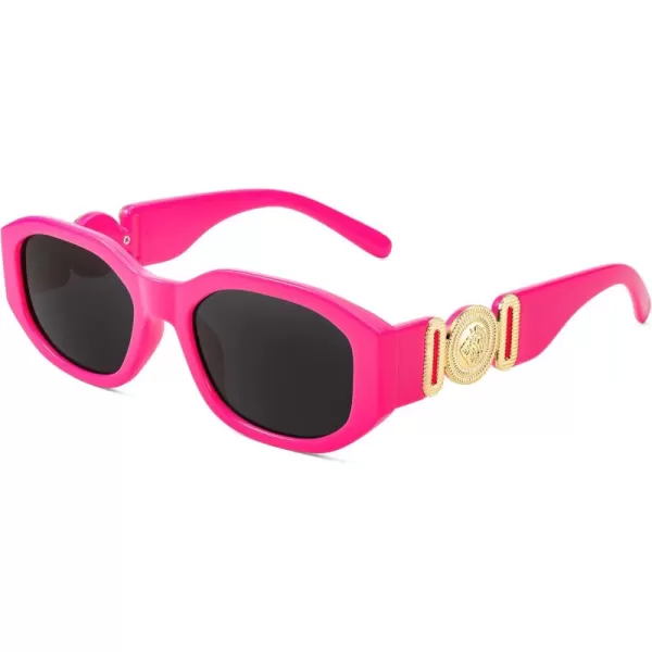 FEISEDY Retro Trendy Rectangle Sunglasses Women Men Vintage 90s Small Narrow Square Sunglasses B2322005 Rose Red FrameGray Lens