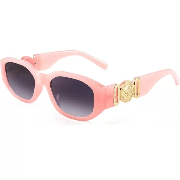 FEISEDY Retro Trendy Rectangle Sunglasses Women Men Vintage 90s Small Narrow Square Sunglasses B2322006 Pink FrameGradient Gray Lens