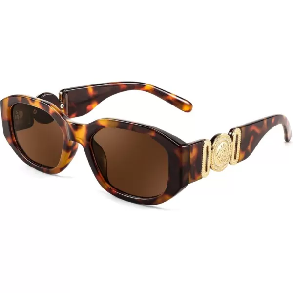 FEISEDY Retro Trendy Rectangle Sunglasses Women Men Vintage 90s Small Narrow Square Sunglasses B2322007 Leopard FrameBrown Lens