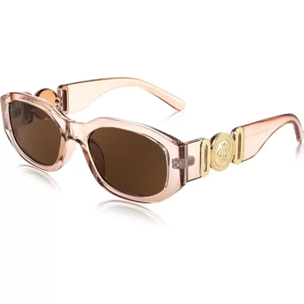 FEISEDY Retro Trendy Rectangle Sunglasses Women Men Vintage 90s Small Narrow Square Sunglasses B2322Champagne FrameBrown Lens