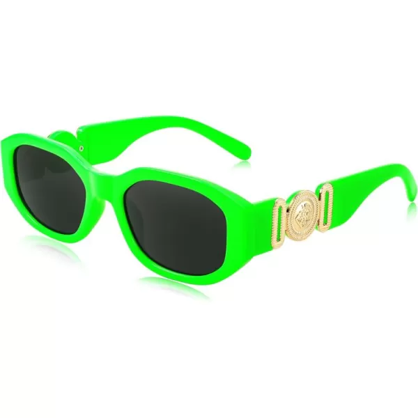 FEISEDY Retro Trendy Rectangle Sunglasses Women Men Vintage 90s Small Narrow Square Sunglasses B2322Fluorescent Green FrameGray Lens