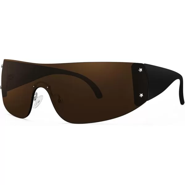 FEISEDY Rimless Wrap Around Y2K Sunglasses For Women Men Fashion Oversized Shield Frameless Sun Glasses B4119BlackBrown